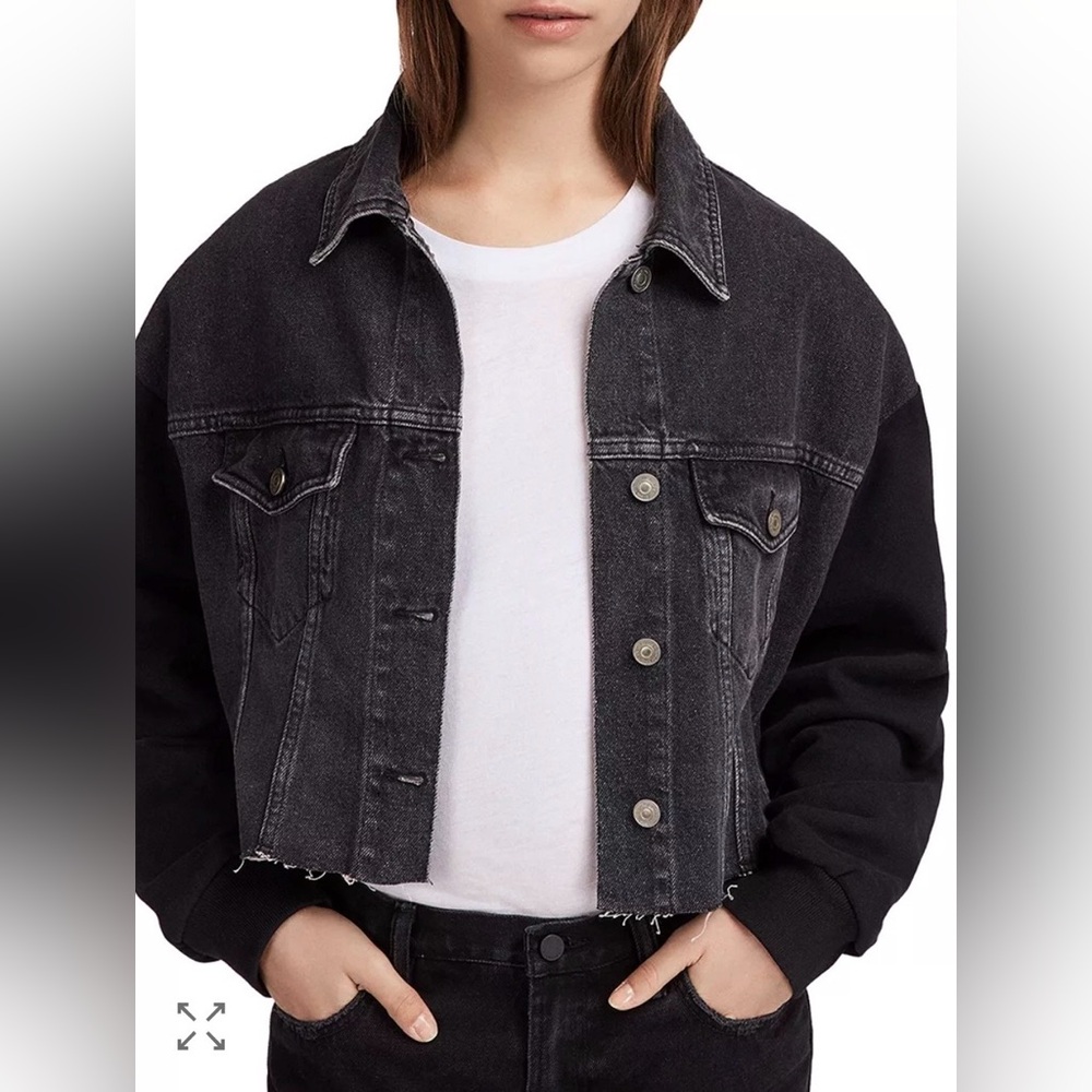 AllSaints Anders Mixed Media Crop Jean Jacket